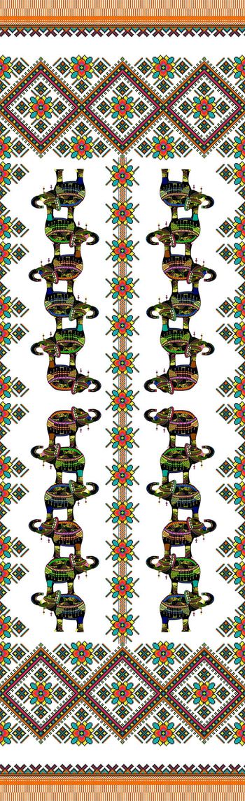 525903-民族风花纹元素几何大象小花潮流印花