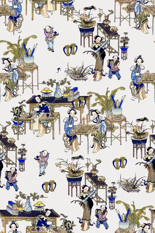 大牌 中国风 古代人物 民间风情印花华亿平台图片