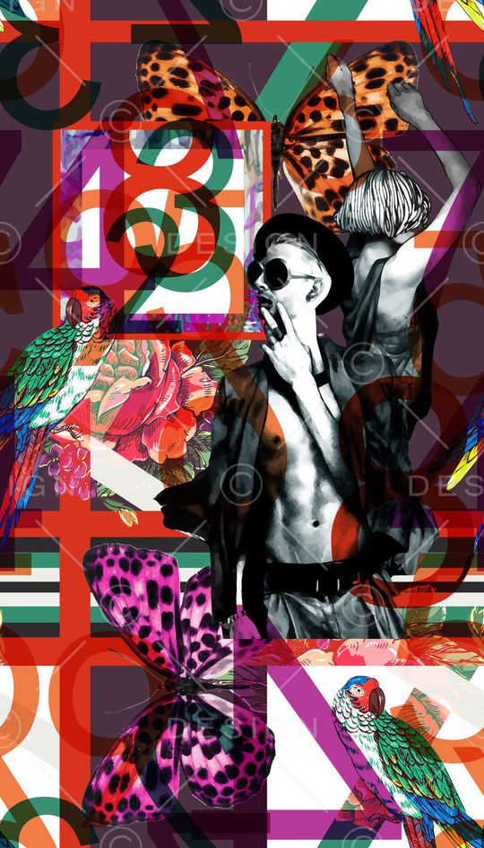 玫瑰 鹦鹉印花华亿平台图片