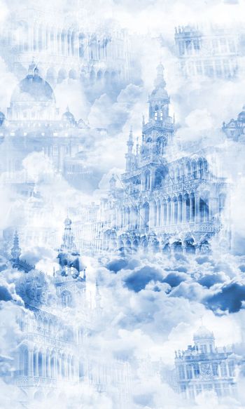 526538-云端之城彩虹云城堡欧式建筑优雅彩云