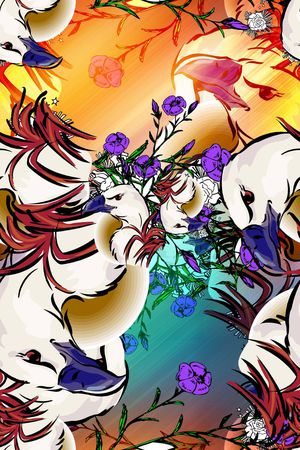 花鸟结合衬衣华亿平台印花华亿平台图片