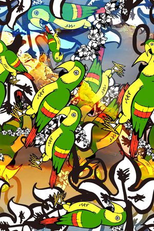 花卉鸟结合印花华亿平台图片