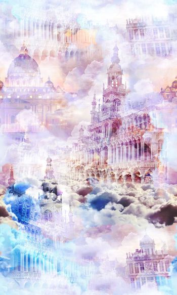 526811-云端之城彩虹云城堡欧式建筑优雅彩云