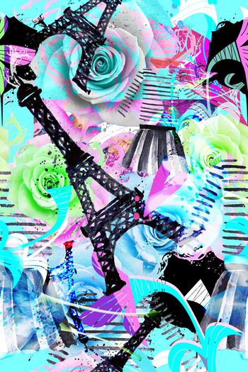 526909-时尚拼贴 彩色玫瑰花卉 梦幻炫彩 