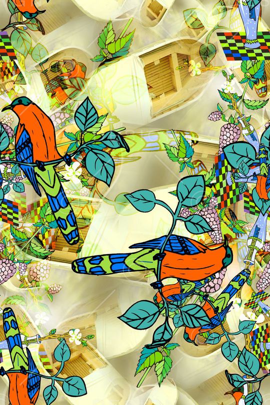 花鸟结合衬衣华亿平台印花华亿平台图片