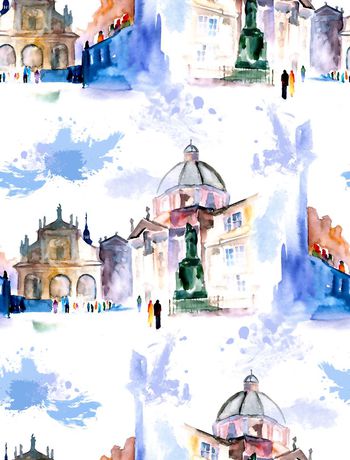 527298-流行时尚潮流水彩建筑清新花卉