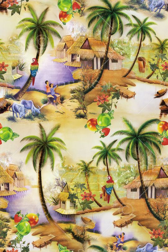 油画夏威夷海边沙滩风景印花华亿平台图片