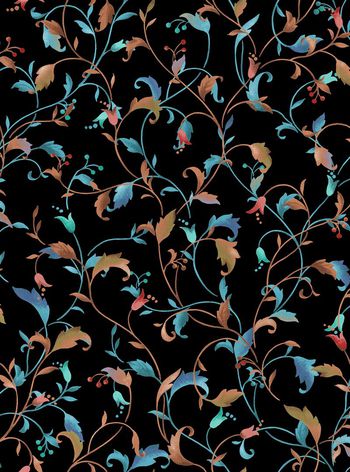 528034-复古 手绘 水粉 藤蔓 花卉 服装