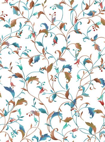 528035-复古 手绘 水粉 藤蔓 花卉 服装