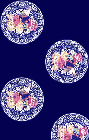 528251-中国风青花纹理花卉女装高贵旗袍图案