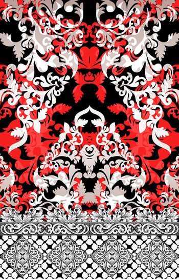 528302-欧式花纹几何花卉花边组合女装连衣裙