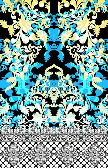 528303-欧式花纹几何花卉花边组合女装连衣裙