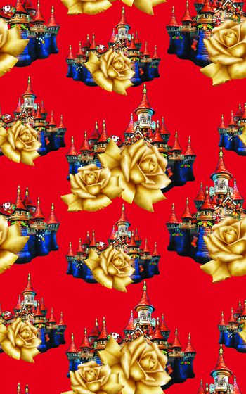 528402-欧美民族风圣诞城堡金色玫瑰印花