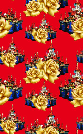 528403-欧美民族风圣诞城堡金色玫瑰印花