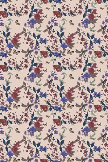 528427-欧式宫廷风复古小清新花卉飞鸟四方连