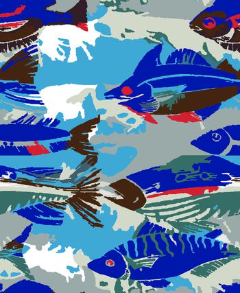 528642-男女通用手绘涂鸦鱼色块组合