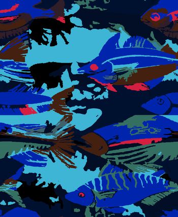 528643-男女通用手绘涂鸦鱼色块组合