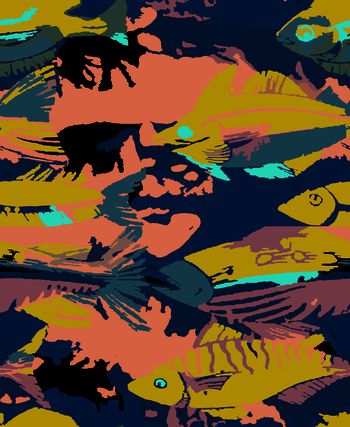 528644-男女通用手绘涂鸦鱼色块组合