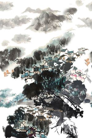 山水民居印花华亿平台图片