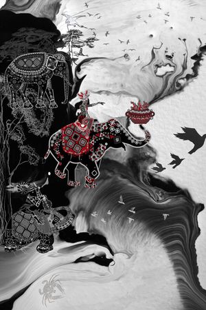 黑白水墨画印花华亿平台图片