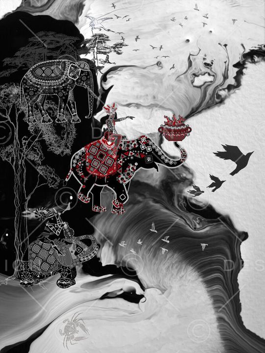 黑白水墨画印花华亿平台图片