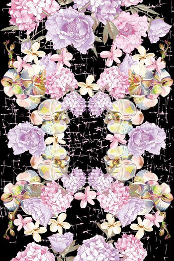 528867-流行时尚 手绘彩色花卉 时尚黑底 