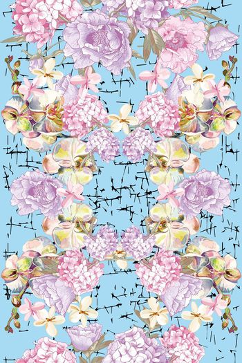 528899-流行时尚 手绘彩色花卉 时尚黑底 