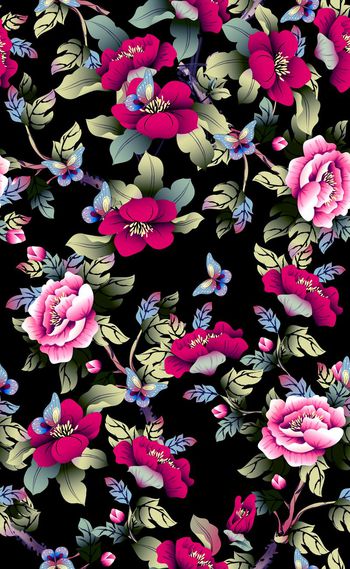 528966-欧美流行时尚蝴蝶陪中国风花 