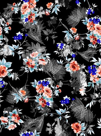 529568-缠枝花卉剪影几何素描笔触组合女装衬