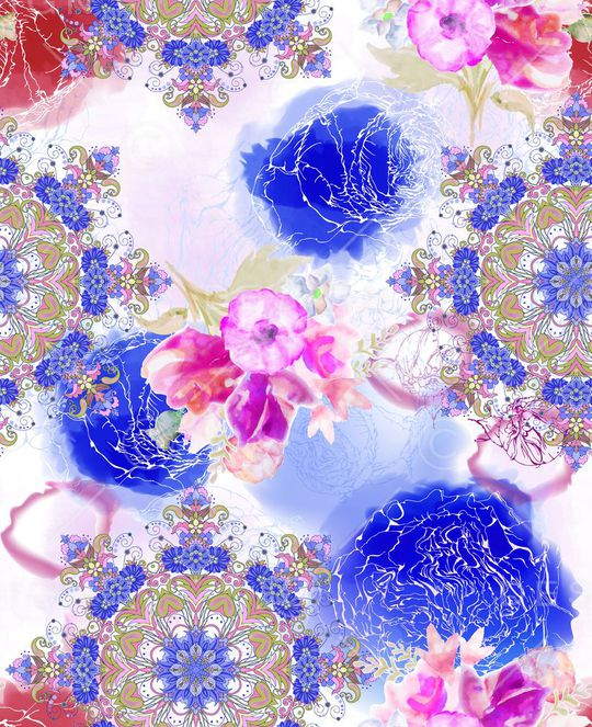 蕾丝花团印花华亿平台图片