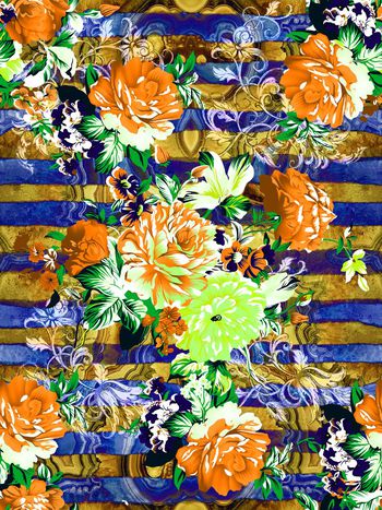 530394-抽象纹理横条花卉图案