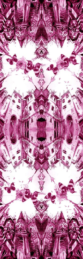 530502-抽象手绘城市建筑水中镜像倒影图案