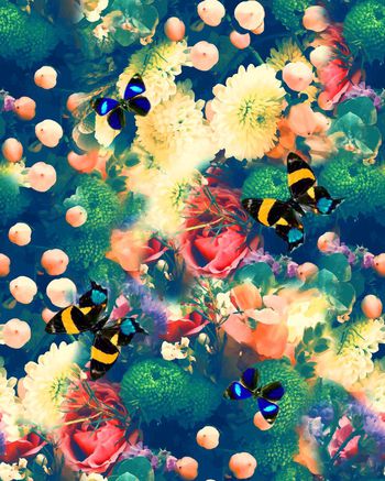 530525-满地花卉草木蝴蝶图案