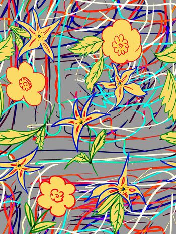 530584-原创手绘 抽象乱纹花卉 服装 家纺