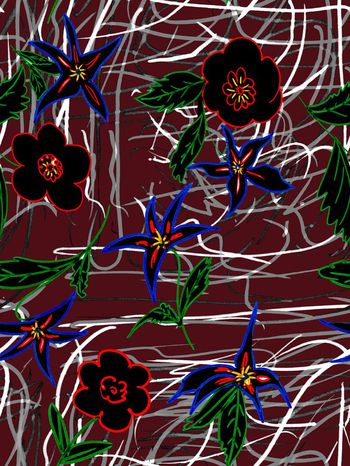 530585-原创手绘 抽象乱纹花卉 服装 家纺