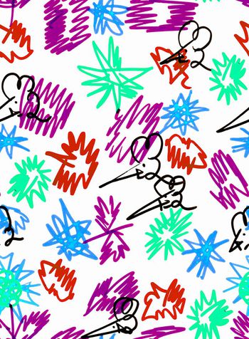 530637-原创手绘 抽象乱纹小老鼠 服装 家