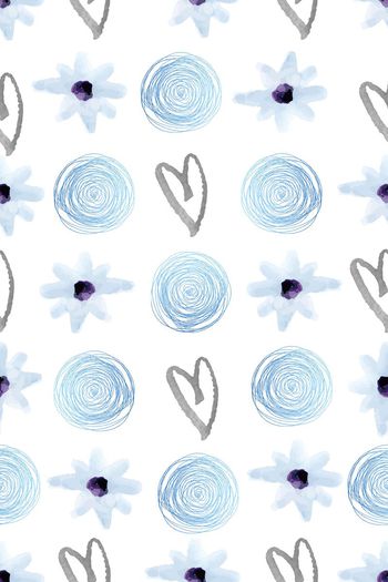 530762-小清新 白底 蓝色小花 心形元素 