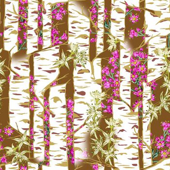 530928-白桦林复古花朵森系服装图案