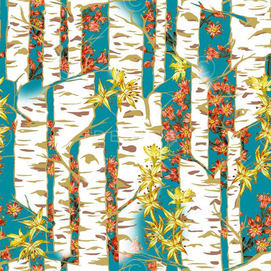 白桦林印花华亿平台图片