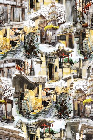 复古 建筑 抽象 大牌印花华亿平台图片