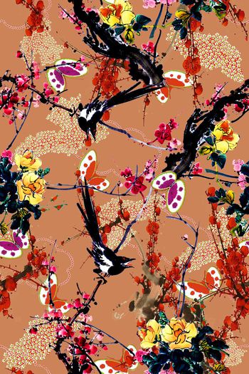 531100-中国风水墨梅花飞鸟 传统吉祥纹样图