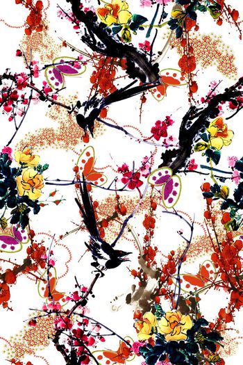 531102-中国风水墨梅花飞鸟 传统吉祥纹样图