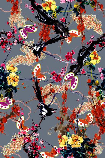 531103-中国风水墨梅花飞鸟 传统吉祥纹样图