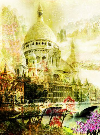 531424-清新优雅欧式建筑手绘花卉定位花组合