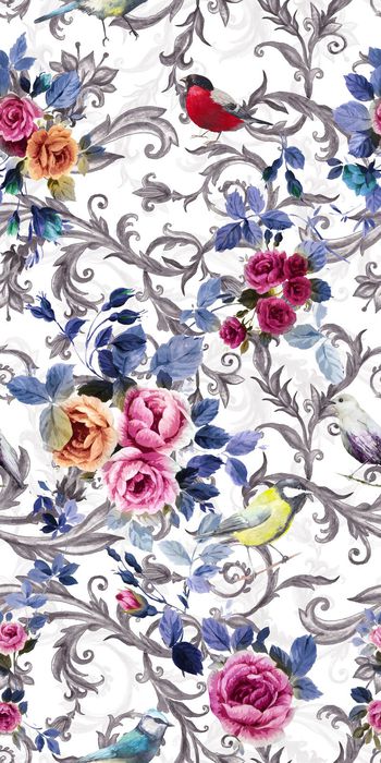 531796-花卉    卷尾草  鸟