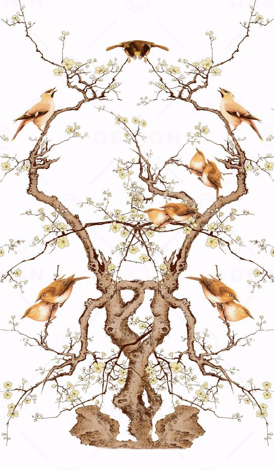 中国风  花鸟画 窗帘 服装 丝巾印花华亿平台图片