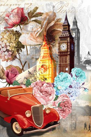 大本钟 花卉 汽车 邮票 复古海报印花华亿平台图片