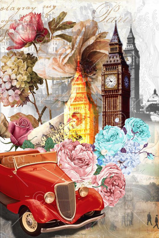 大本钟 花卉 汽车 邮票 复古海报印花华亿平台图片