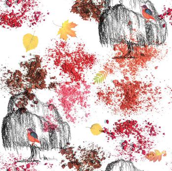 532070-抽象秋天山景 树  红叶,山石图案