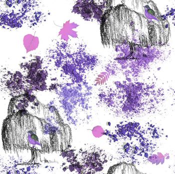 532072-抽象秋天山景 树  红叶,山石图案